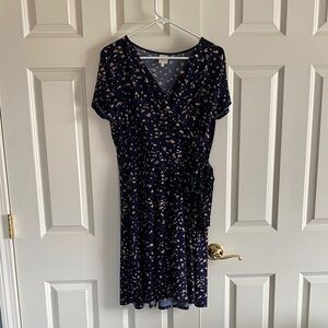 Kaileigh Navy Dress with Beige Floral Print and Tie Waist